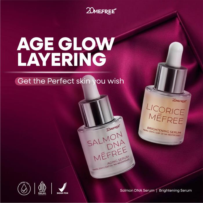 Gambar LIVE SALE Age Glow Layering Package  - Salmon DNA Mefree + Licorice Mefree (Anti Aging Serum + Brightening Serum) - Serum Perawatan Untuk Pencerah Memudarkan Kerutan Halus di Kulit Wajah - 2 Botol dari 20Mefree_NEW Kota Administrasi Jakarta Utara Tokopedia