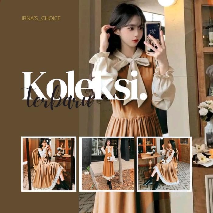 Gambar KOREAN VINTAGE DRESS A-Line Baju Casual Karet Pita Panjang Silky Wanita lona dress - Hitam, XS dari ECER Murah undefined Tokopedia