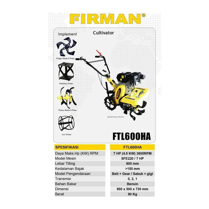 Gambar Firman Ftl600Ha / Mesin Traktor Mini / Mesin Bajak Mini Ftl 600Ha / Mini Tiller Firman Ftl600Hp Cultivator Mini Mesin Bajak Lahan Kering New dari Store Icha20 undefined Tokopedia