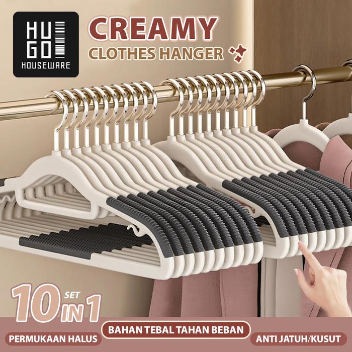 Gambar HUGO Gantungan Baju Hanger Dewasa Anti Slip Gantungan Baju Karet Set Isi 10 Pcs Tebal Premium dari Hugo Houseware undefined Tokopedia
