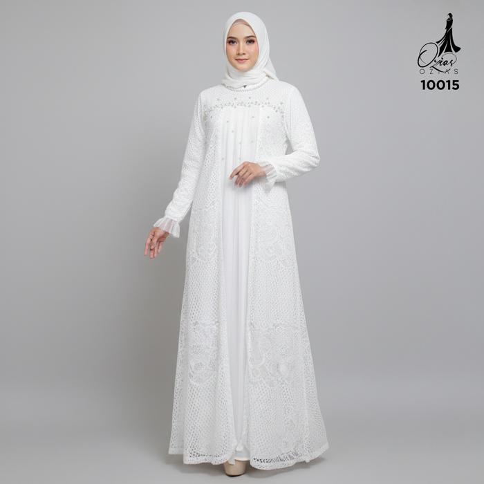 Gambar GAMIS OZIAS BROKAT 10015 LD 105 120 I Gamis Kondangan Wanita I Gamis Fashion Muslimah - Putih, LD 120 dari Ozias.id Kota Administrasi Jakarta Barat Tokopedia