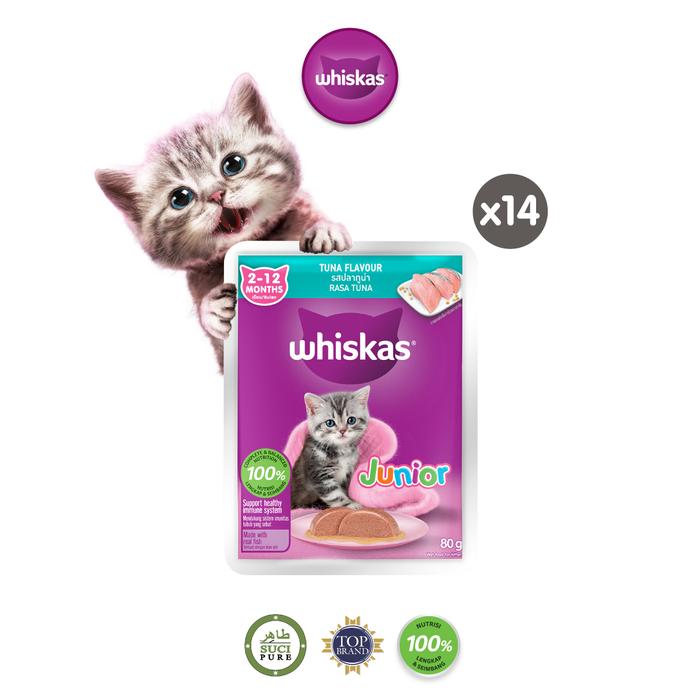 Gambar Whiskas Makanan Kucing Basah Pouch Junior 80gr - Isi 14 - Tuna dari Whiskas Indonesia Kota Tangerang Tokopedia