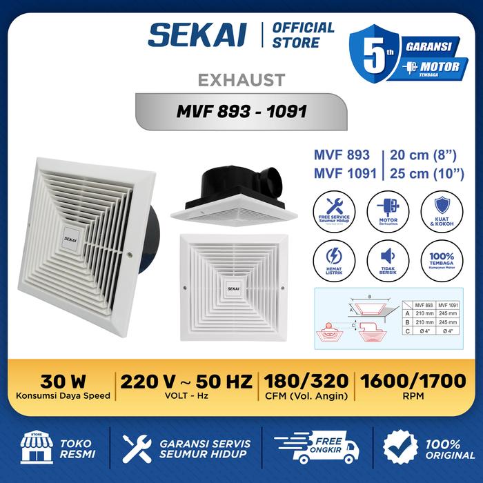 Gambar SEKAI Exhaust Fan / Kipas Angin Hexos Plafon Dak - MVF 893 Plastic - WHITE dari SEKAI HOME ELECTRONICS undefined Tokopedia