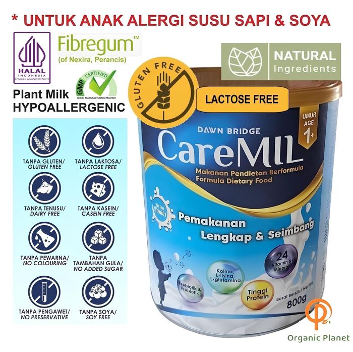 Gambar CareMIL 800gr - Plant Milk / Susu Nabati HYPOALLERGENIC Usia 1-10 Tahun Rasa Enak Untuk Anak Alergi Susu Sapi, Alergi Soya dan Penambah Berat Badan. dari Organic Planet undefined Tokopedia
