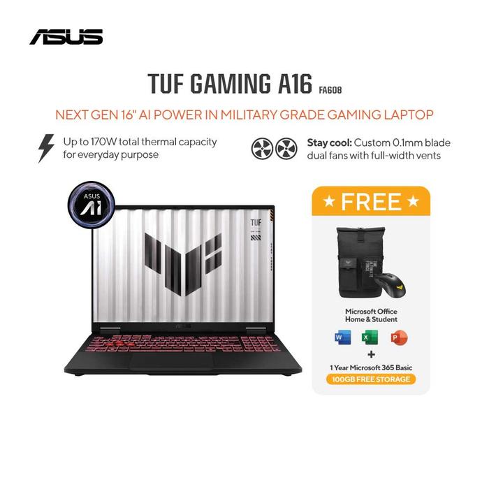 Gambar Asus TUF Gaming A16 FA608PP-R9N57G6G-HM [R9-8940HX|RTX 5070|RAM 16GB|SSD 1TB|Win11|OHS24+365] dari megacom.id undefined Tokopedia