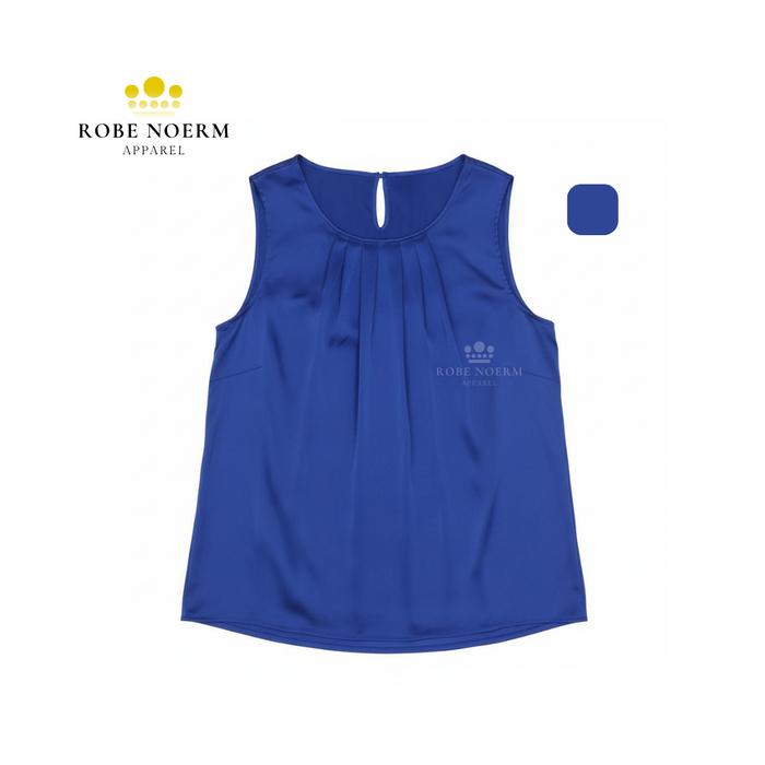 Gambar Tank Top Inner Wanita Satin Silk Look Pleats O-Neck | Atasan Tanpa Lengan Basic Premium - Biru, XS dari Robe & Noerm undefined Tokopedia