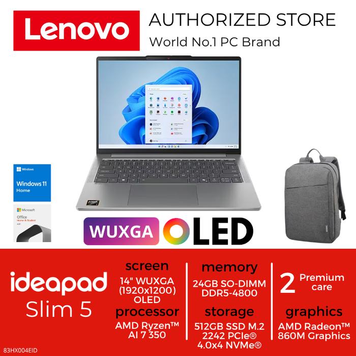 Gambar LENOVO IDEAPAD SLIM 5 RYZEN AI 7 350 24GB 512GB 14" WUXGA OLED W11 OHS - Grey dari Lenovo Authorized JakartaUtara undefined Tokopedia