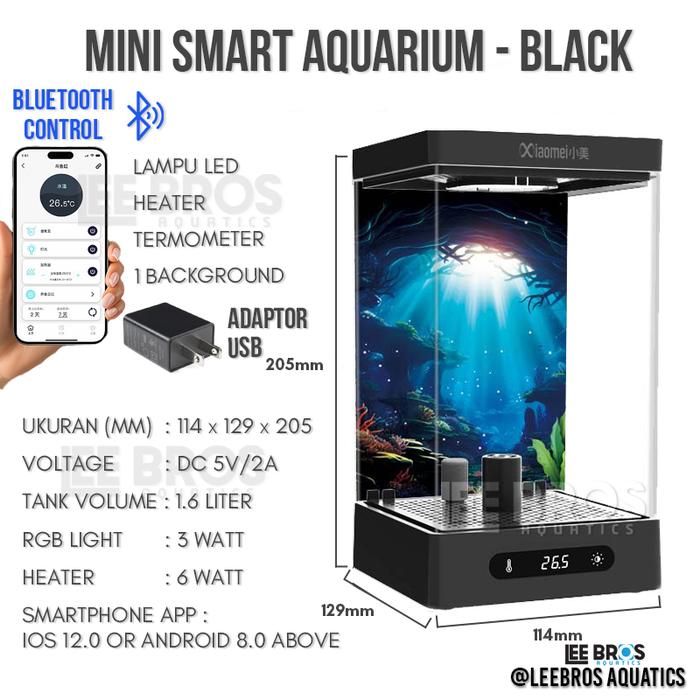 Gambar Smart Mini Aquarium with BT Bluetooth / Aquarium Mini Complete / Smart Aquarium Complete / Aquarium Cupang Complete - Hitam dari Leebros Aquatics undefined Tokopedia