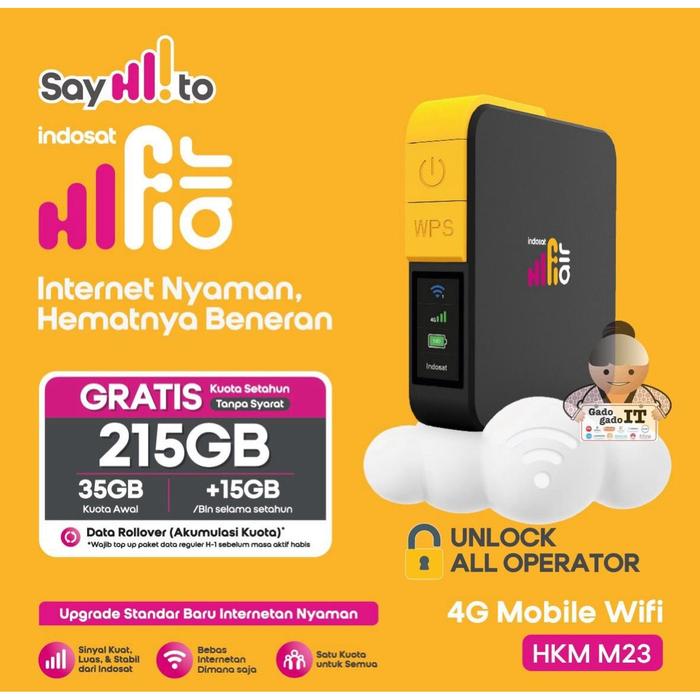 Gambar Indosat HiFi Air MiFi N3 HKM M23 Pro Modem WiFi Router 4G Free Tri Indosat 215GB dari Soegi Computer undefined Tokopedia