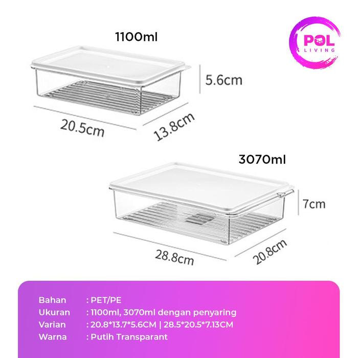 Gambar [POL] COD Kontainer Makanan Kulkas Peniris | Food Storage | Kotak Penyimpanan Makanan | Toples Makanan - Kon Gepeng 1100ML dari pol perabot online undefined Tokopedia