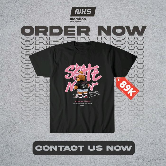 Gambar Kaos Skate Beruang Cotton Combed 24s - BLACK, S dari Narokan Kaos Sablon undefined Tokopedia