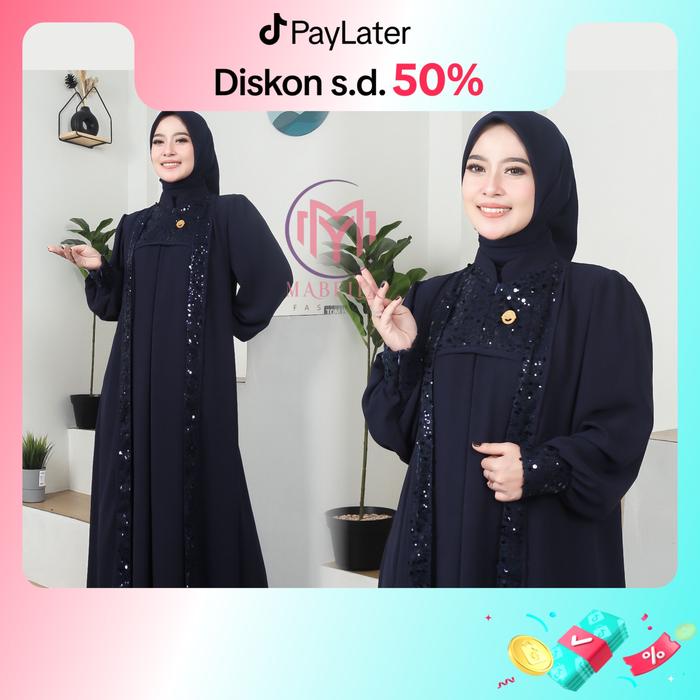 Gambar [READY] Belinda Spangle Abaya Mewah Gamis Elegan Simple Wanita Baju Lebaran 2025 Model Baru by Mabella Fashion - NAVY dari Mabella Fashion_NEW undefined Tokopedia