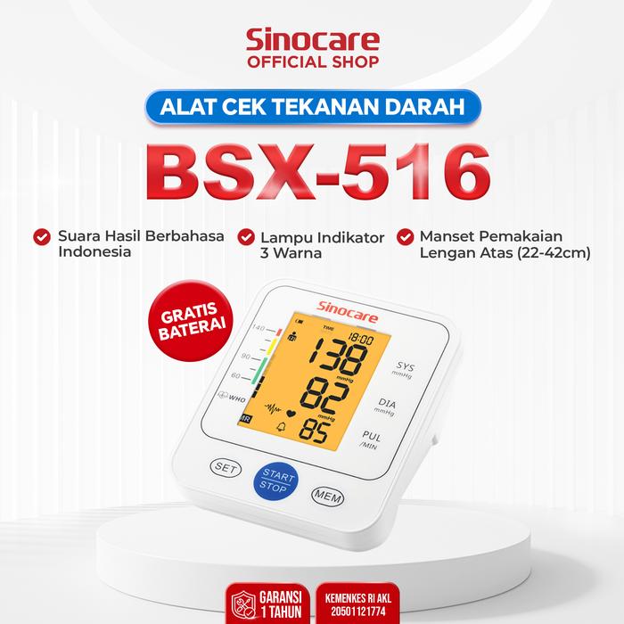 Gambar Tensimeter Digital BSX-516 Sinocare - Pengukur Tekanan Darah Otomatis (Bahasa Indonesia) - Blood Pressure Monitor tensimeter  digital dari Sinocare Official Store undefined Tokopedia