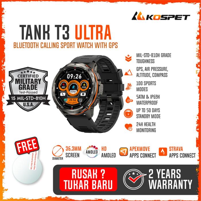 Gambar Kospet Tank T3 Ultra US 15 Military Grade Rugged Smartwatch GPS 1.43” Amoled 170+ Sports Modes Strava Support - Hitam dari kospet.indonesia undefined Tokopedia