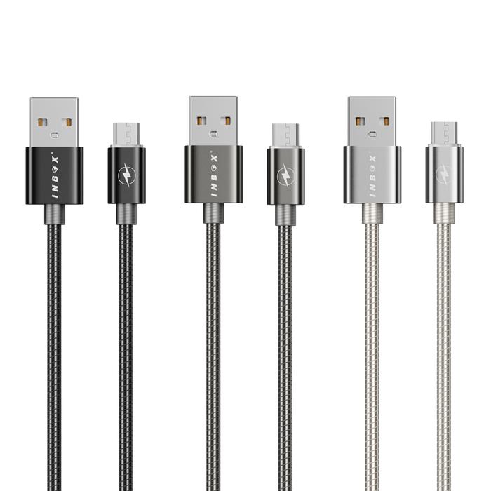 Gambar INBOX Metal Kabel Data Charger 3.0A Fast Charging USB 2.0 Micro Type C Lightning iPhone - Micro, Hitam dari Inbox Jakarta undefined Tokopedia