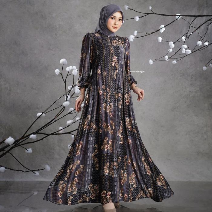 Gambar Gamis Nadheera Khayraa Terbaru 2025  Nadheera Luxury Dress Rayon Premium Mewah & Nyaman Cocok untuk Daily Outfit - MIDNIGHT, M dari maleenamoslem_NEW undefined Tokopedia