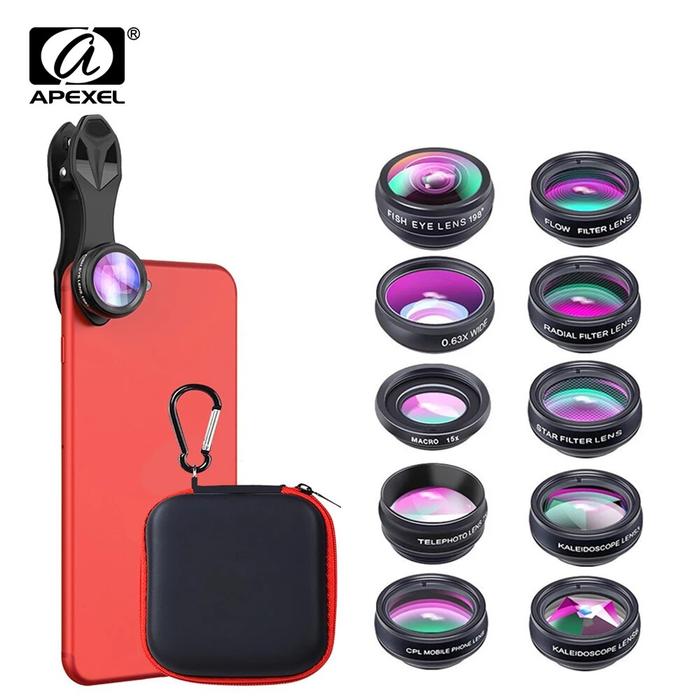 Jual APEXEL Phone Lens Kit Universal 10 in Fisheye Wide Angle
