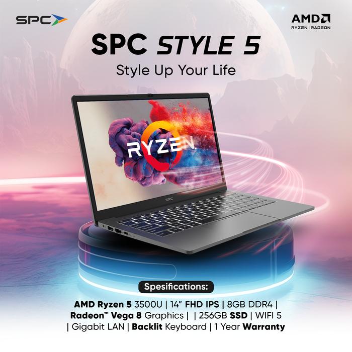 Gambar SPC Style 5 - Laptop AMD RYZEN 5 Quad-Core  | 3500U | Gigabit LAN Backlit Keyboard | Garansi 1 Tahun dari SPC Indonesia undefined Tokopedia