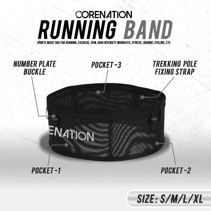 Gambar CoreNation Running Band Unisex - Tas Pinggang Lari Trail Marathon Multipocket Waist Running Belt - BLACK, S dari CoreNation Active undefined Tokopedia