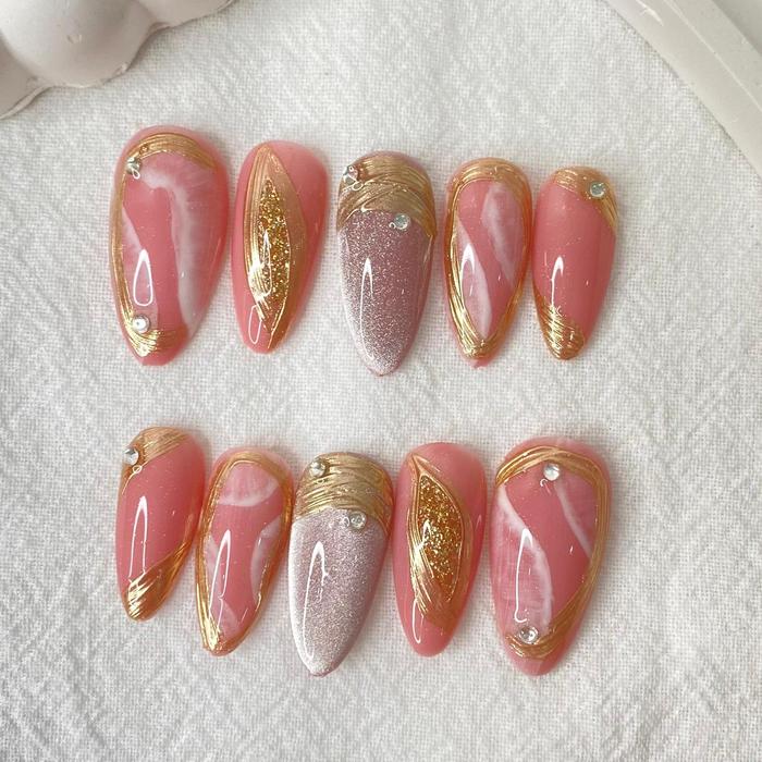Gambar ST28 PINK MARBLE CAT EYE 3D I Press On Nails Art Kuku I Handmade Nail Art I Nail by Bunny - STILETTO, L dari BunnyNailsId undefined Tokopedia