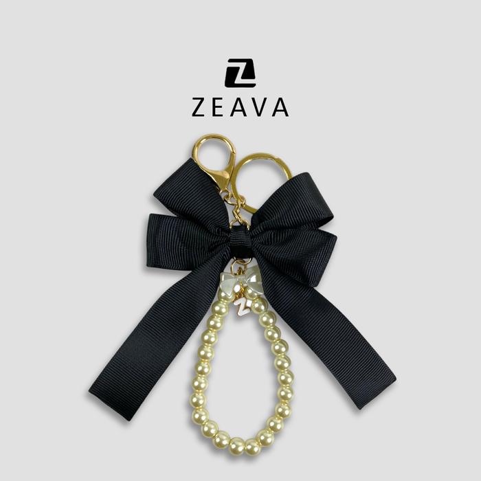 Gambar ZEAVA Gantungan Kunci Pita Mutiara & Cherry Aesthetic Coquette Bag Charm Ribbon Keychain Vintage untuk Wanita - Hitam dari zeava undefined Tokopedia
