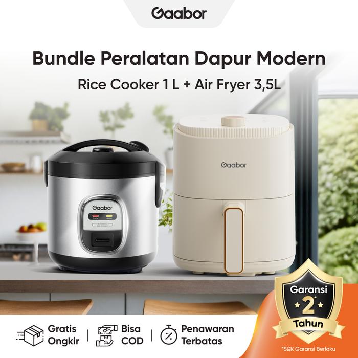 Gambar [Exclusive Jordionsu] Gaabor Air Fryer 3.5L Mesin Penggorengan Tanpa Minyak Low Watt + Gaabor Rice Cooker Magic Com 400W 1L Multifungsi Serbaguna / AF-35M02A + RC20M-YE01A - Air Fryer 3,5L Cream + Rice Cooker 1L Putih Abu dari gaaborstore.id undefined Tokopedia