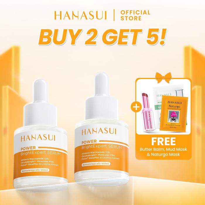 Gambar 【BUY 2 GET 5】HANASUI Combo Serum FREE Tinted Balm Mud Naturgo Mask - Power Serum Bright Expert Retinol Expert Vitamin C Next Level Butter Balm Tinted Mud Naturgo Mask Melembabkan Lip Mencerahkan Memudarkan Bintik Hitam - 2pcs Bright Expert dari Hanasui undefined Tokopedia