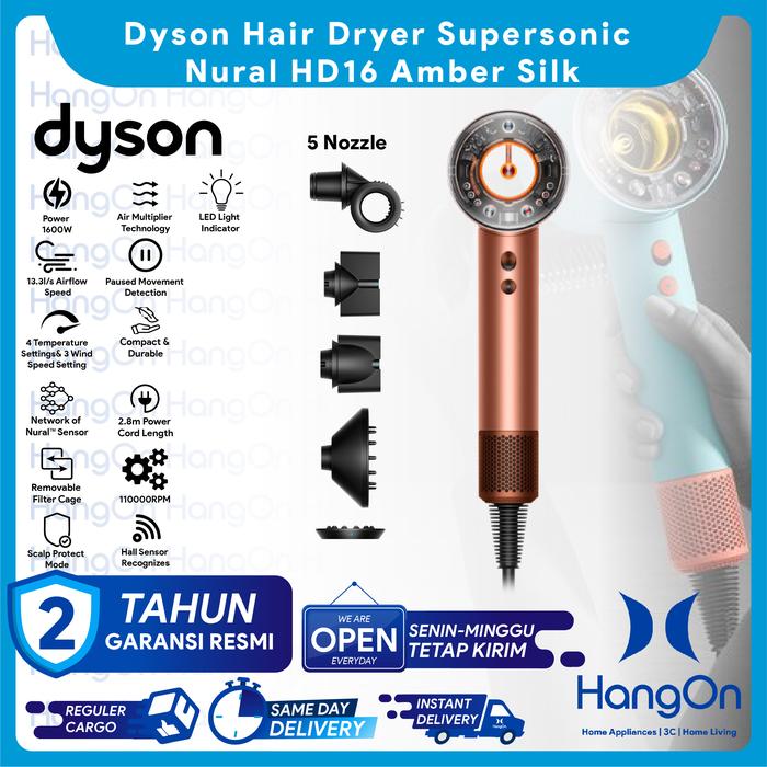 Gambar Dyson Supersonic Nural HD16 (Amber Silk) Hair Dryer Pengering Rambut Cepat Kering Tidak Merusak Rambut Scalp Protection Kontrol Panas Cerdas Intelligent Heat Control 13.3l/s Airflow Speed 1600W 110000RPM Compact Durable Hairdryer HD 16 - Amber Silk dari HangOn Official Store undefined Tokopedia