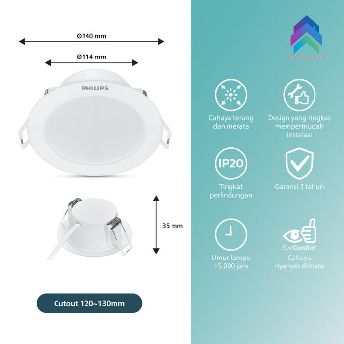 Gambar Lampu LED Downlight PHILIPS Eridani Kuning Warm White 3000K 3 4 5 6 8 Inch 3.5 7 10 14 23 Watt - 5inch 10watt dari Smart Home Devices undefined Tokopedia
