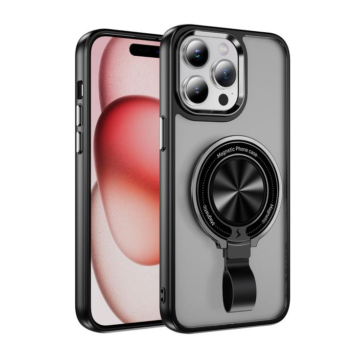 Gambar Myroots Ring Frosted Case Untuk Iphone 16 Pro Max Casing Magnetic Kickstand with Finger Strap Cover - HITAM, IP 16 PRO MAX dari Myroots store undefined Tokopedia