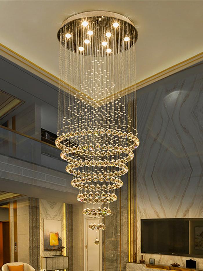 Gambar Modern Luxury LED Crystal Chandelier Lamp Stair Lights Droplight Double Entry Long Circular Crystal Lighting Lobby Chandelier dari regayo store undefined Tokopedia