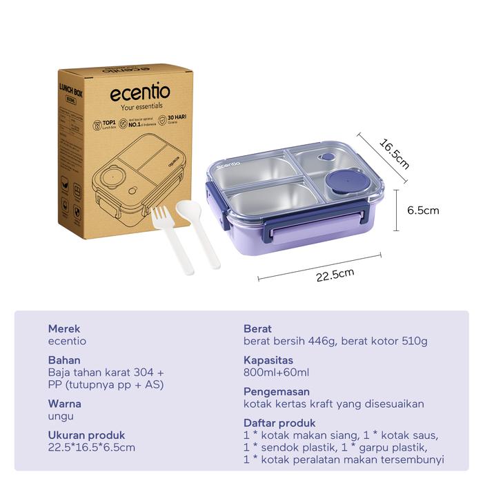 Gambar 【2.0 anti tumpah】Ecentio lunch box stainless/PP 800ml sekat 3 dengan sendok free kotak sauce kecil Baja Garpu Makan Peralatan Steel Kitchenware Ungu - 304 ungu dari ecentio.indonesia undefined Tokopedia