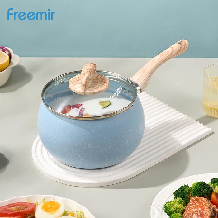 Gambar [freemir x raisahouse] BARU Panci Aladin 20/16 Cm Anti Lengket Tutup Kaca Cookware Beige Susu MPASI Rebus Alat Dapur Masak Gemoy Kitchenware - BIRU dari freemir Indonesia Store undefined Tokopedia