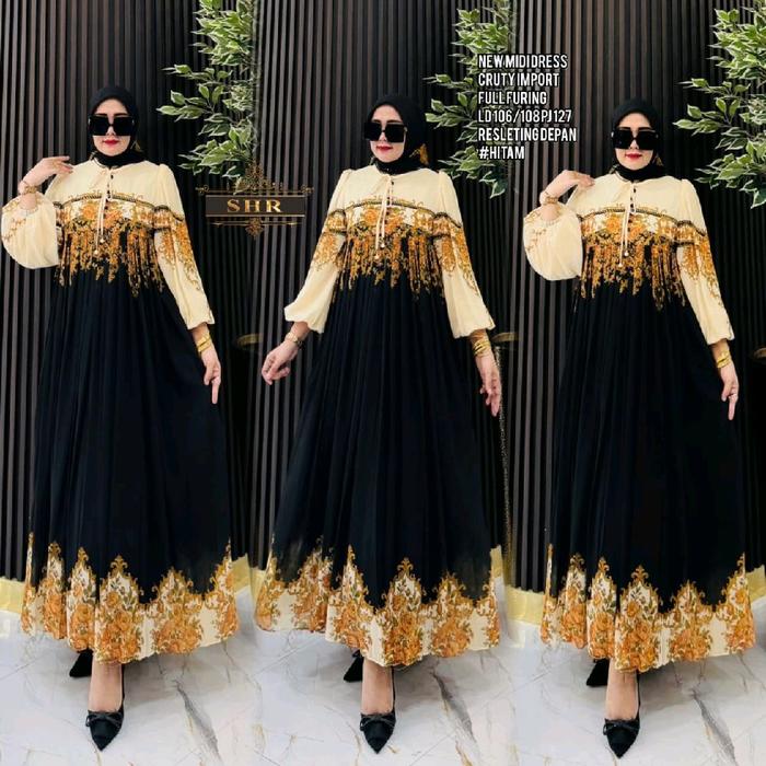 Gambar NEW SHR!!! READY MIDI DRESS SURAMADU CERUTY FULL PURING ORI SHR 100% - MIDI HITAM dari Bautiqueshr2 undefined Tokopedia