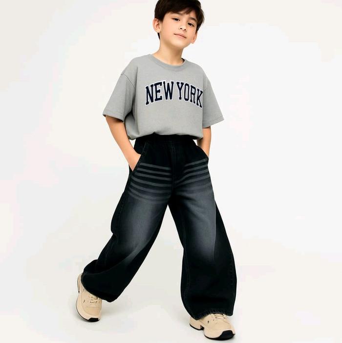 Gambar celana baggy anak laki laki&perempuan jeans skena unisex usia 7-15tahun polos wisker spray karet belakang resleting depan - hitam wisker, 24 (7-9tahun) dari Rara store.1 undefined 5 Tokopedia