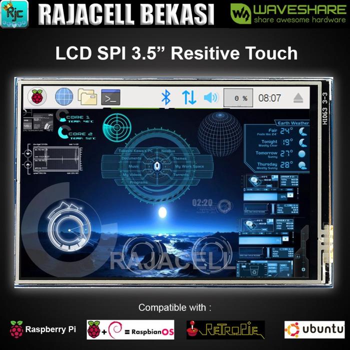 Gambar Waveshare 3.5" Raspberry Pi LCD TFT IPS + Touchscreen SpotPear Rev2.0 dari Arduino Store undefined Tokopedia