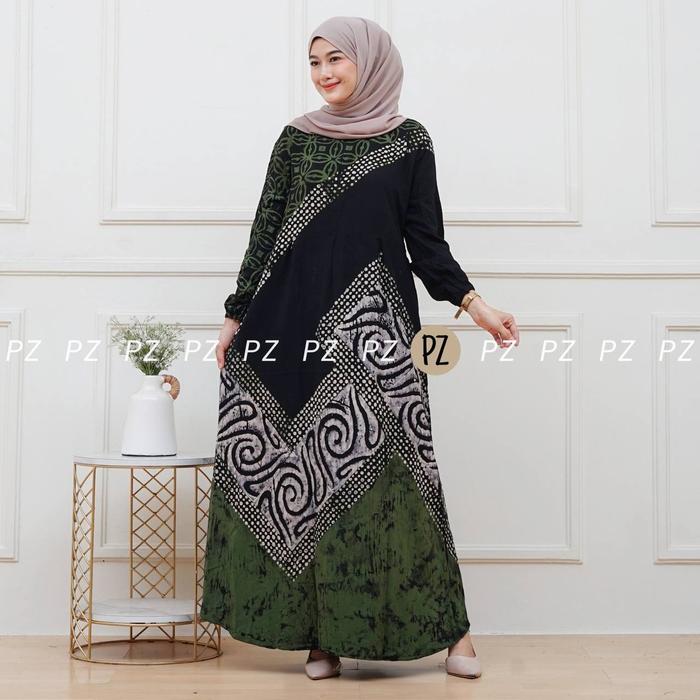 Gambar Gamis Batik Cap Malaman Asli BATIK PUTRI ZAHRO Gamis Twill Rayon SUPER Pekalongan Terbaru - Hijau, STANDART dari BATIK PUTRI ZAHRO undefined Tokopedia