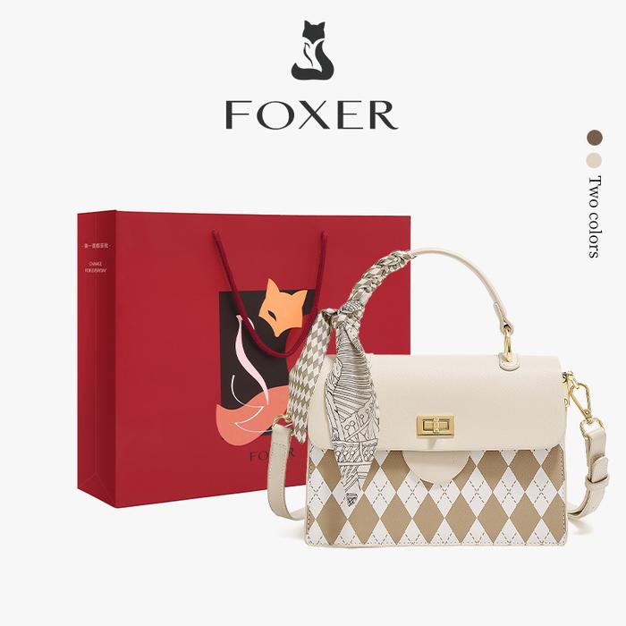 Gambar FOXER Tas Kulit Wanita Tas Bahu Pola Berlian Tas Wanita Yang Elegan - Krem dari FOXER.Id Kab. Tangerang Tokopedia
