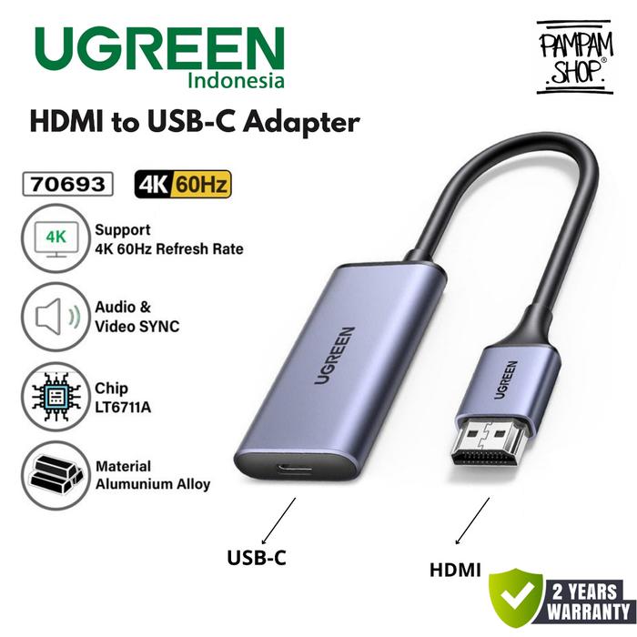 Ugreen 70693 Kabel Converter Hdmi Male To Type C Female Cable Adaptor  Adapter Ultra Hd 4k 60hz For Ipad Macbook Pro Mac Book Laptop Pc