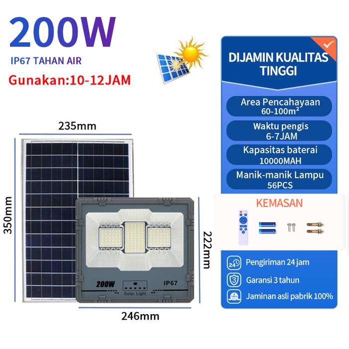 Gambar Lampu Tenaga Surya Lampu led surya Solar cell Lampu outdoor Super terang 1000W Lampu sorot solar cell 0 Biaya listrik sepanjang tahun Lampu casan tahan lama 24 jam Tahan air IP66 Garansi 5 tahun - 200W dari Benih. undefined Tokopedia