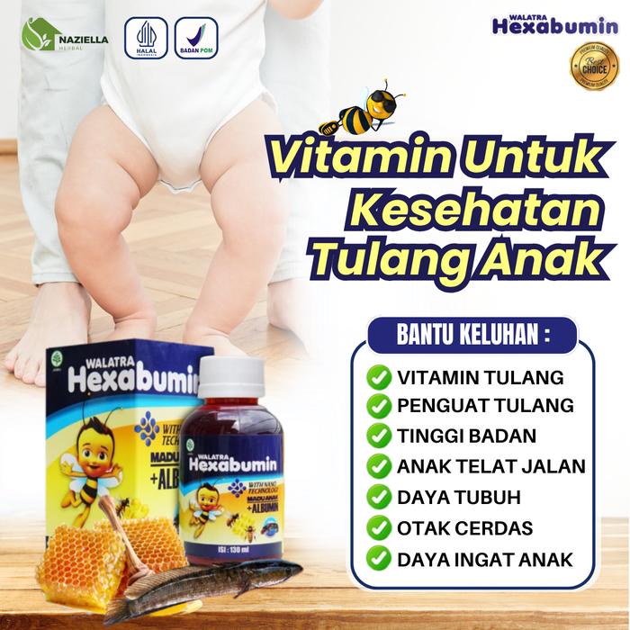 Gambar Hexabumin Vitamin untuk Kesehatan Tulang Anak, Penguat Tulang, Tinggi Badan Anak, Anak Telat Jalan, Daya Tahan Tubuh Anak - Walatra Vitamin Herbal Alami HALAL MUI BPOM dari Naziella Herbal undefined Tokopedia