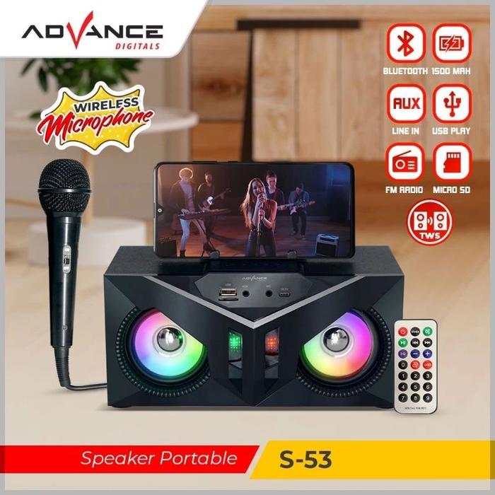 Gambar Speaker Advance S53 Bluetooth Free Mic Karaoke Portabel / Speaker Aktif Karaoke Portable S-53 BT oke plus remot speaker mic dari Distributor Accessories undefined Tokopedia