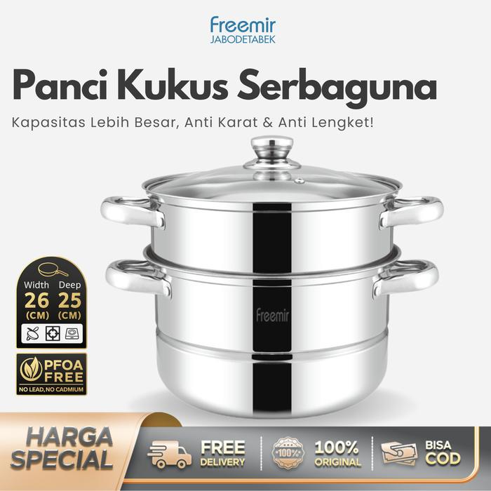 Gambar [MEGA SALE] freemir Panci Kukus 2 Susun 24/26cm Panci Wajan Stainless Jumbo Anti Karat Cocok Untuk Kukus Dimsum Muat Banyak Kukusan Stainless Kitchenware Serbaguna - (PROMO) 26cm Stainless 2 Tingkat dari freemir Jabodetabek undefined Tokopedia