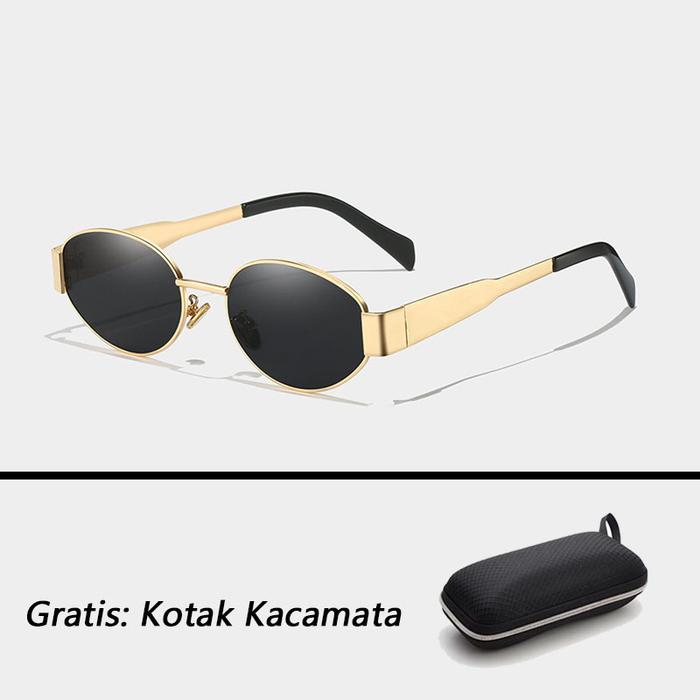 Gambar Kacamata Hitam UV400 Oval Elips Logam Fashion Gaya Retro Wanita Pria - Gratis Kotak Kacamata - Emas dari Toko Lola Rose undefined Tokopedia