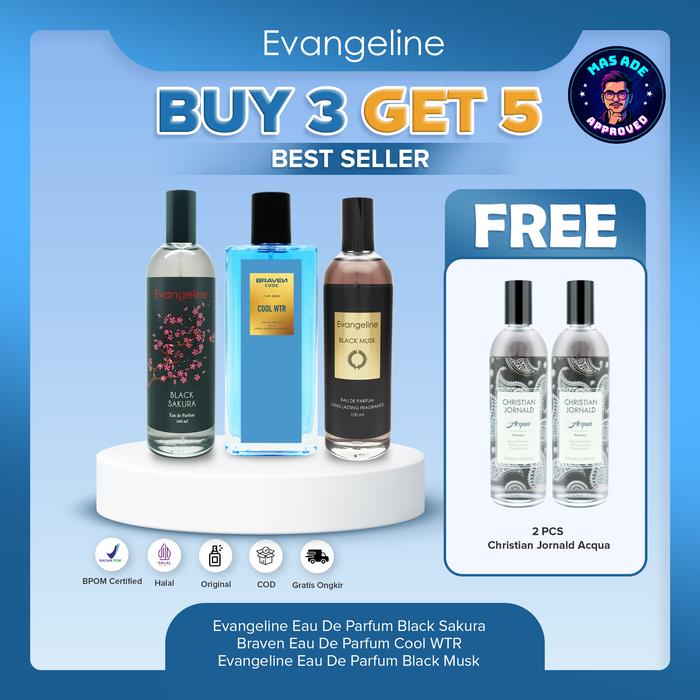 Gambar 【BEST SELLER BUNDLE】BUY 3 GET 5 | Evangeline Paket Parfum Dapat 5 Botol - Braven Code Cool WTR, Evangeline Black Musk, Evangeline Black Vanilla - Free Braven Endurance 100ML | Parfum Tahan Lama: Default dari Evangeline undefined Tokopedia
