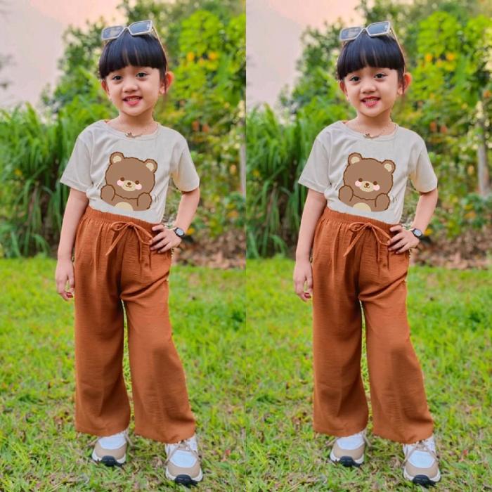 Gambar SETELAN CELANA PANJANG ANAK PEREMPUAN USIA 4-11 TAHUN / BAJU FASHION ANAK PEREMPUAN - CREAM, L dari GSK Kids undefined Tokopedia