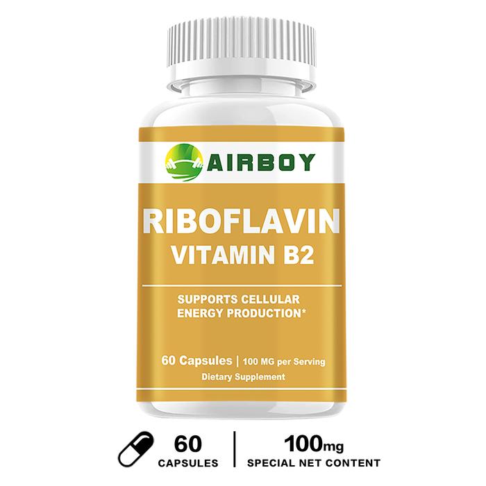 Gambar Riboflavin, Vitamin B2 - Mendukung produksi energi sel, kulit - 100 mg per porsi, 30/60/120 kapsul - 60 kapsul dari Suplemen merek Airboy undefined Tokopedia