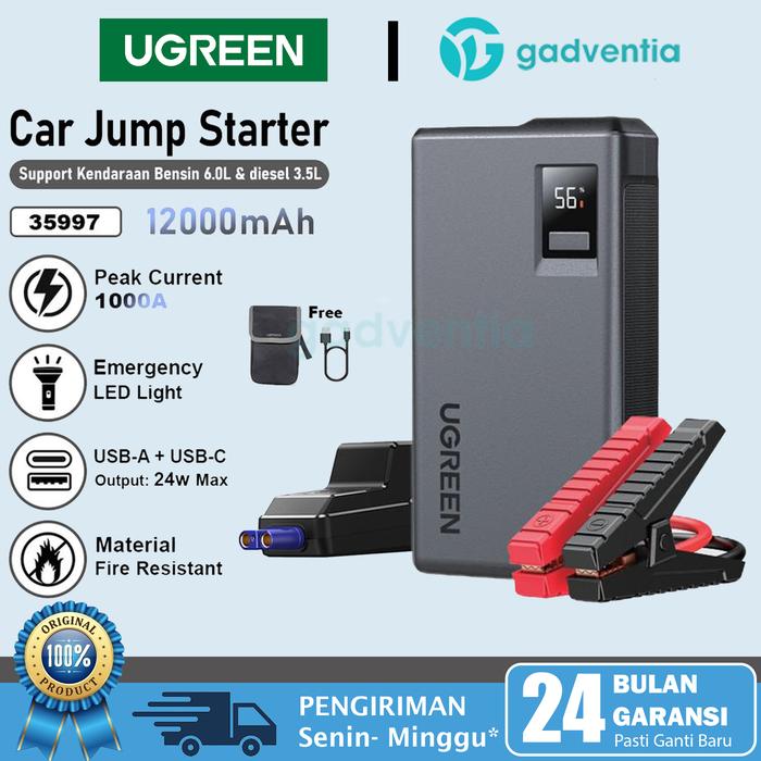 Gambar UGREEN Super Energy Car Jump Starter Aki Mobil Dan Motor Portable Powerbank 12.000mAh 1000A 35597 - Black dari GADVENTIA undefined Tokopedia