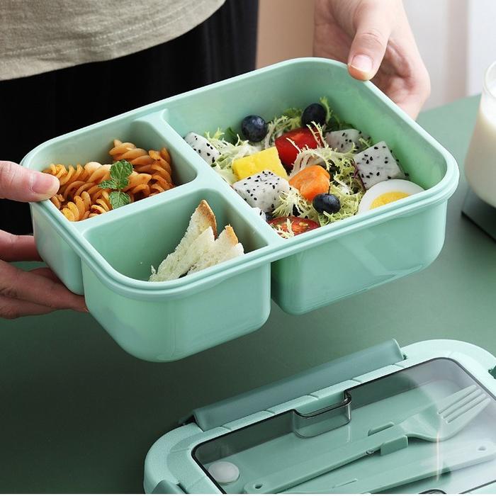 Gambar Orinoco Lunchbox Set 3 Sekat Microwavable 1500 ml Anti Tumpah Free Sendok Garpu - Bpa Free - OR 0224 Blue Navy Hijau Red Grey - Hijau dari Orinoco Smart Living undefined Tokopedia