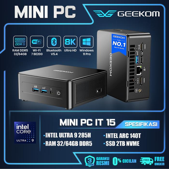 Gambar Mini PC Geekom IT15 - Intel Ultra 9 285H | Ultra 5 225H 15th Gen Intel Arc A140T | A130T Graphics 32GB DDR5 /2TB SSD Nvme Wi-Fi 7 BE200 Bluetooth 5.4 Intel AI Boost NPU Windows 11 Pro 8K - Non Bundling, Ultra 5-225H | 32GB/1TB dari GEEKOM MINI PC undefined Tokopedia